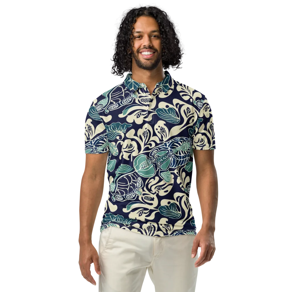 Navy Beetle Garden on Men's Slim Fit Polo Shirt — Front