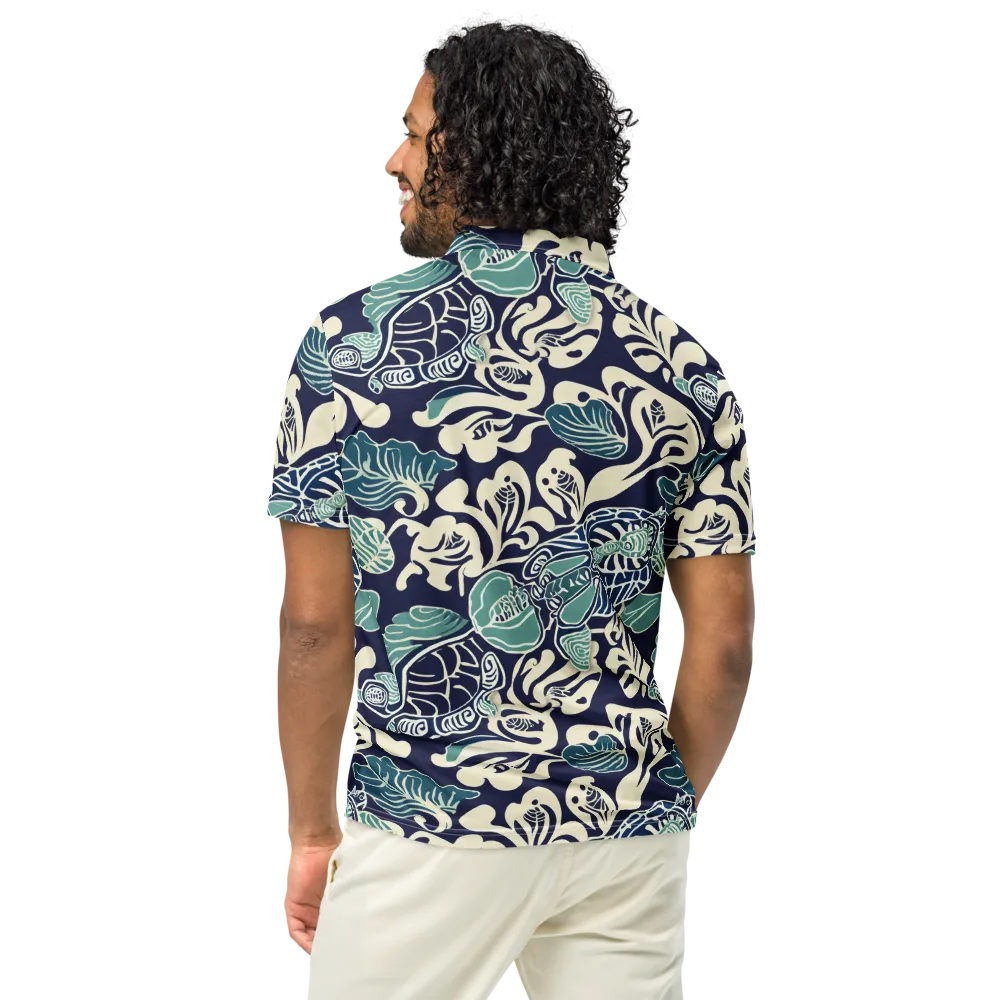 Navy Beetle Garden on Men's Slim Fit Polo Shirt — Back