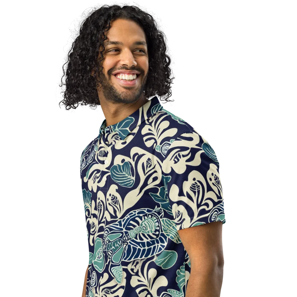 Navy Beetle Garden on Men's Slim Fit Polo Shirt — Left Front