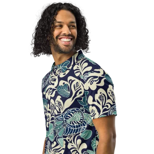 Navy Beetle Garden on a Men's Slim Fit Polo Shirt