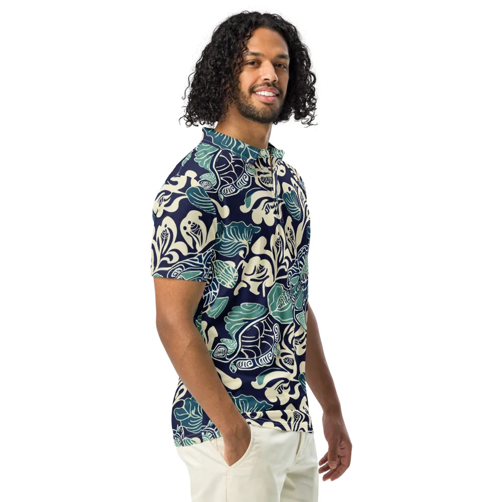Navy Beetle Garden on Men's Slim Fit Polo Shirt — Right Front