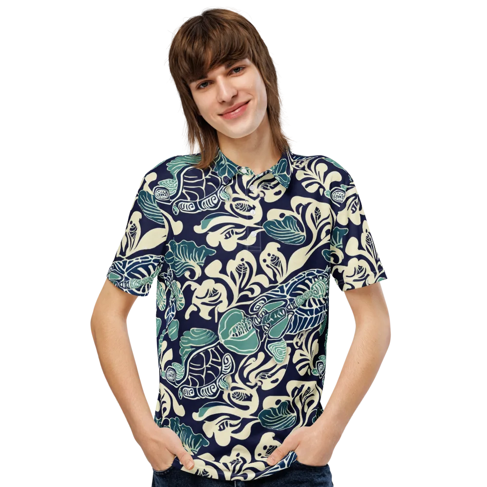 Navy Beetle Garden on Men's Slim Fit Polo Shirt — Front