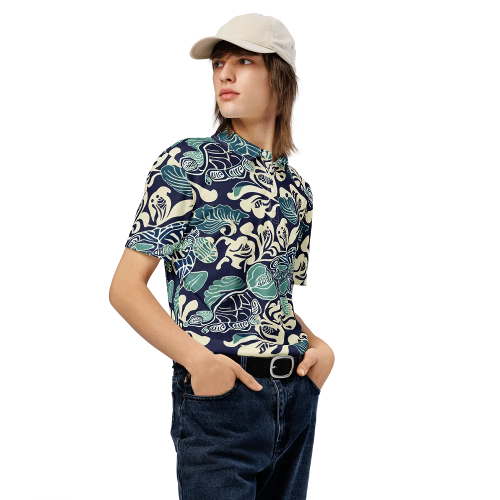 Navy Beetle Garden on Men's Slim Fit Polo Shirt — Right Front