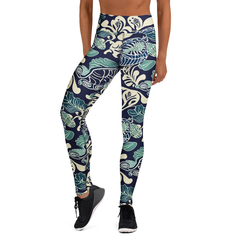 Navy Beetle Garden on Yoga Leggings — Front