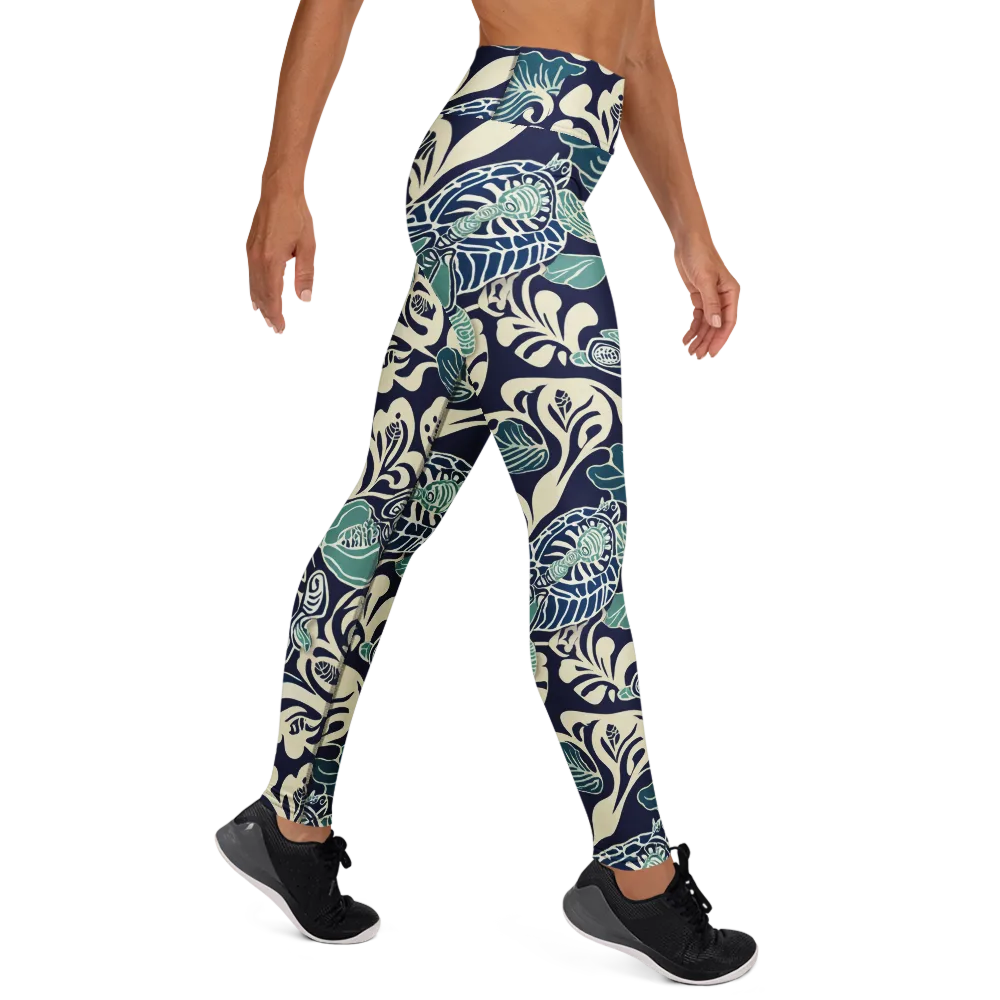 Navy Beetle Garden on Yoga Leggings — Right