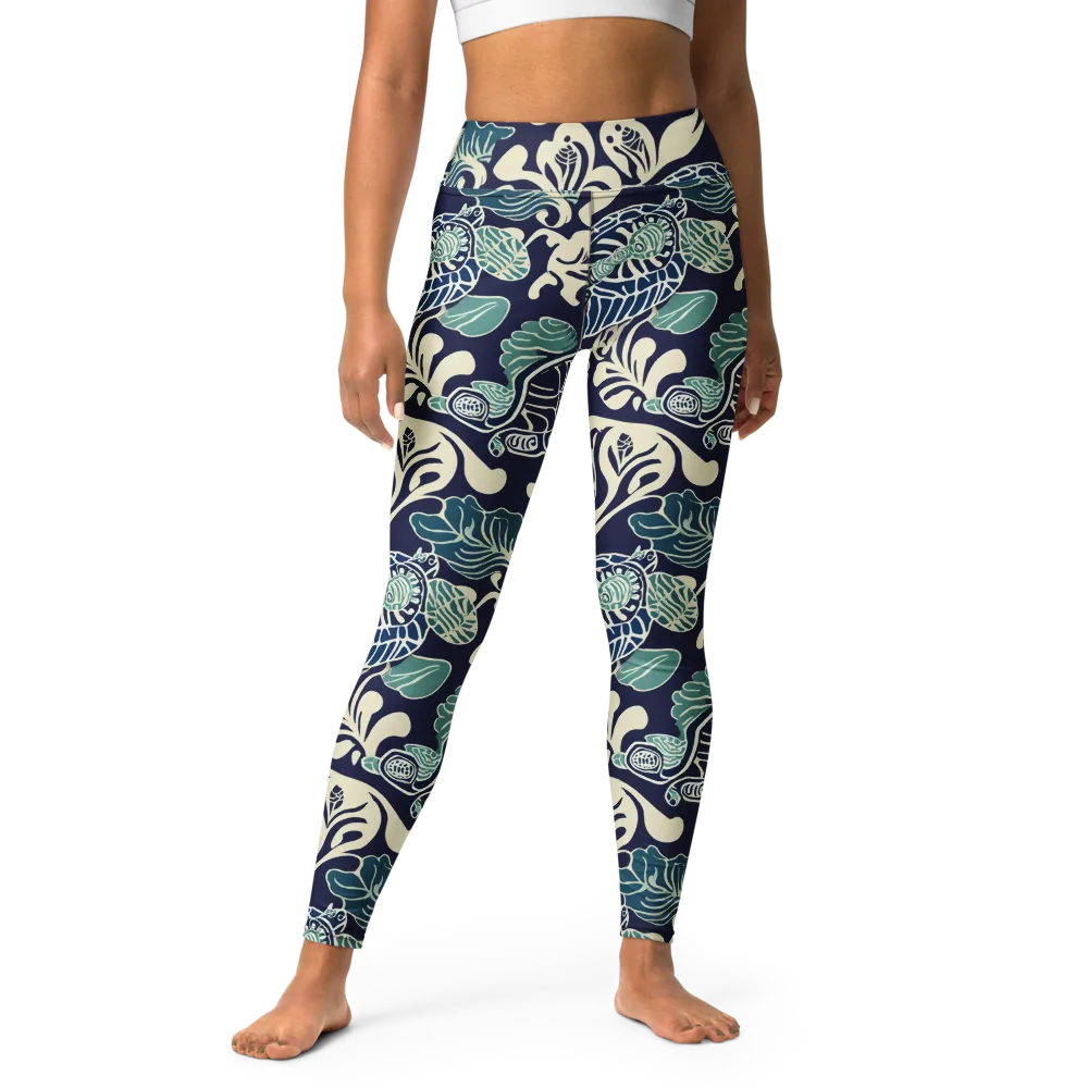 Navy Beetle Garden on Yoga Leggings — Front