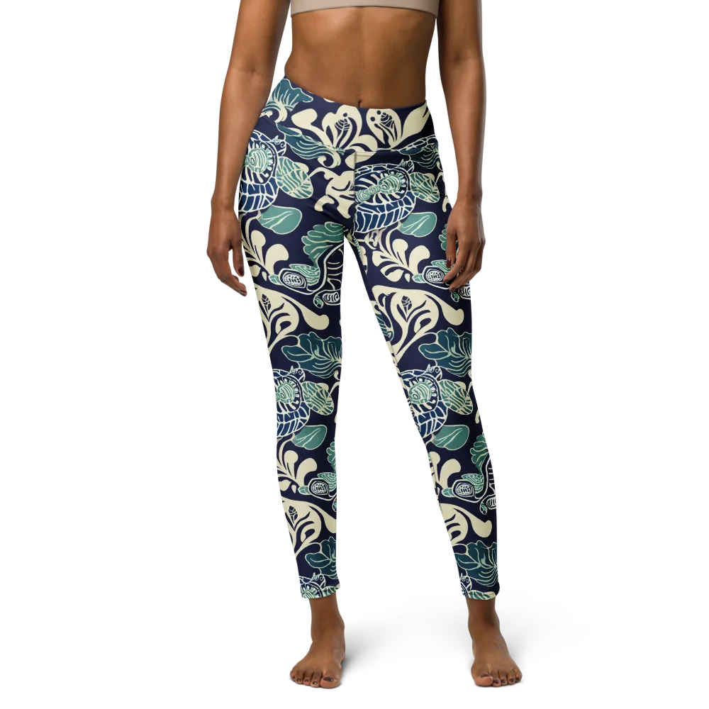 Navy Beetle Garden on Yoga Leggings — Front
