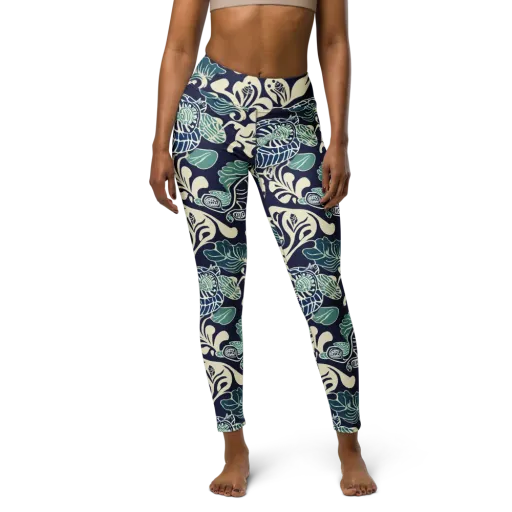 Navy Beetle Garden on a Yoga Leggings