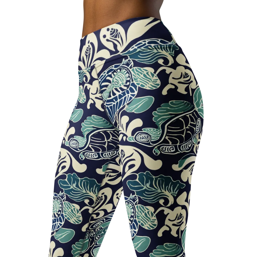 Navy Beetle Garden on Yoga Leggings — Left Front