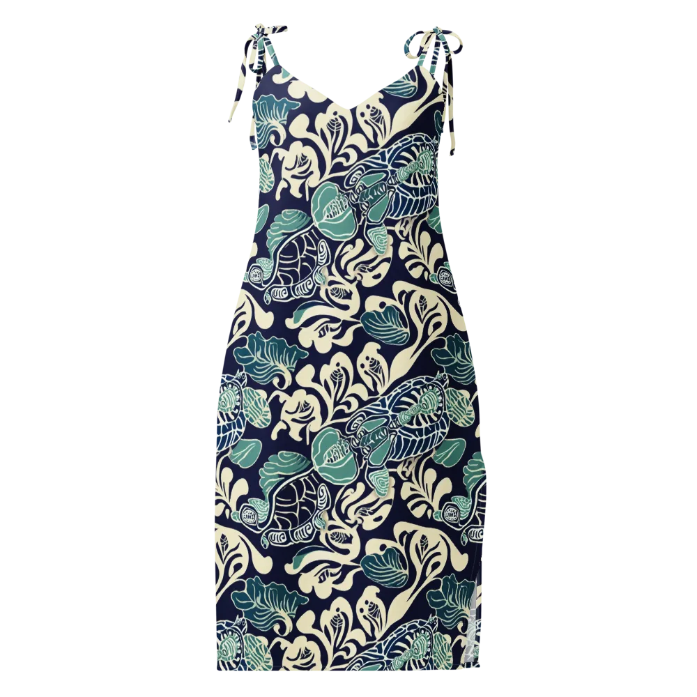 Navy Beetle Garden on Slip Dress — Front