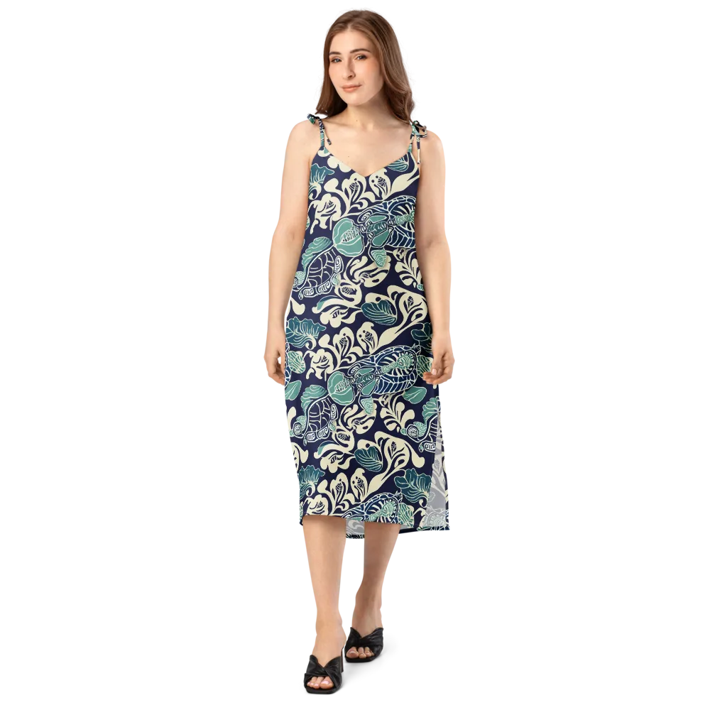 Navy Beetle Garden on Slip Dress — Front
