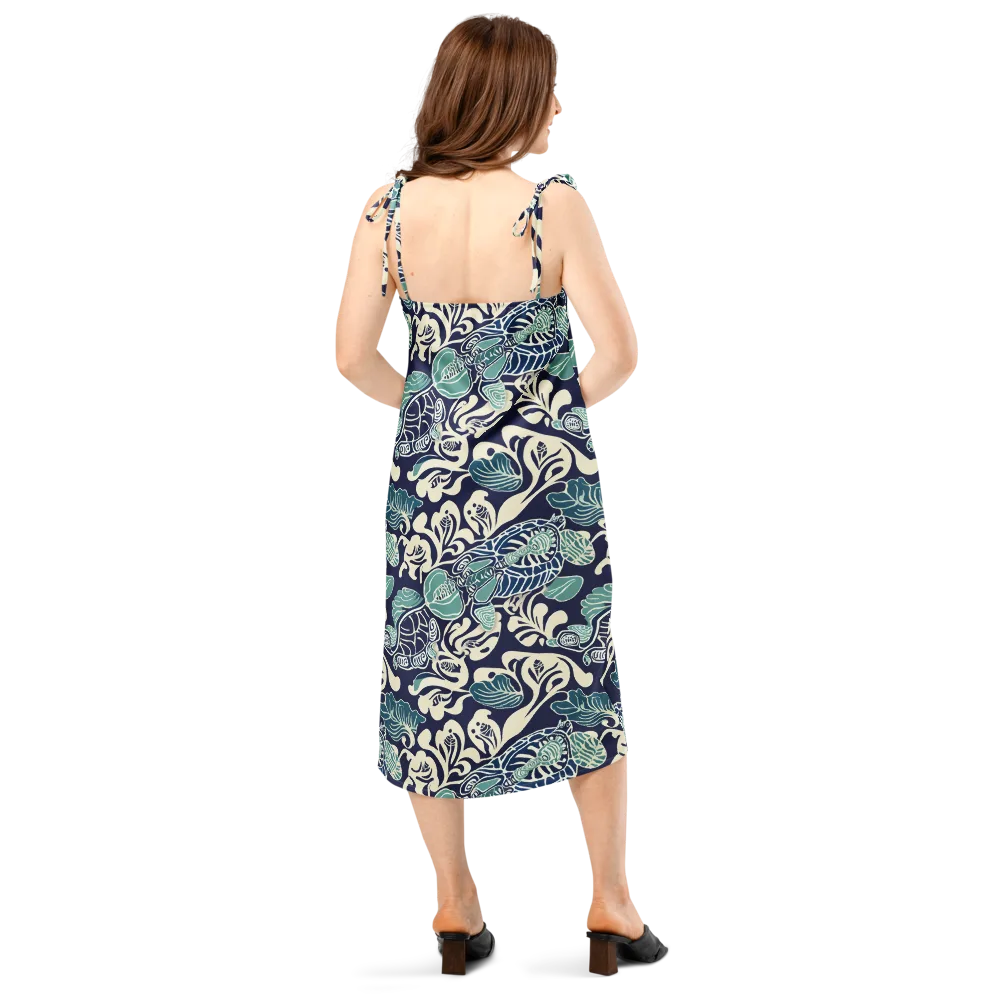 Navy Beetle Garden on Slip Dress — Back