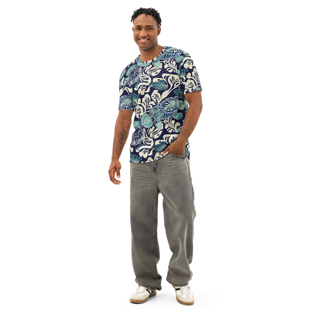 Navy Beetle Garden on Men's Cotton Crew Neck T-Shirt — Front