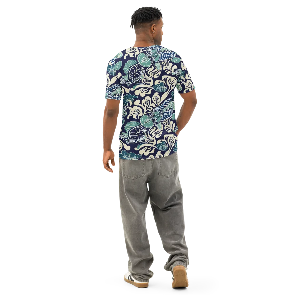 Navy Beetle Garden on Men's Cotton Crew Neck T-Shirt — Back
