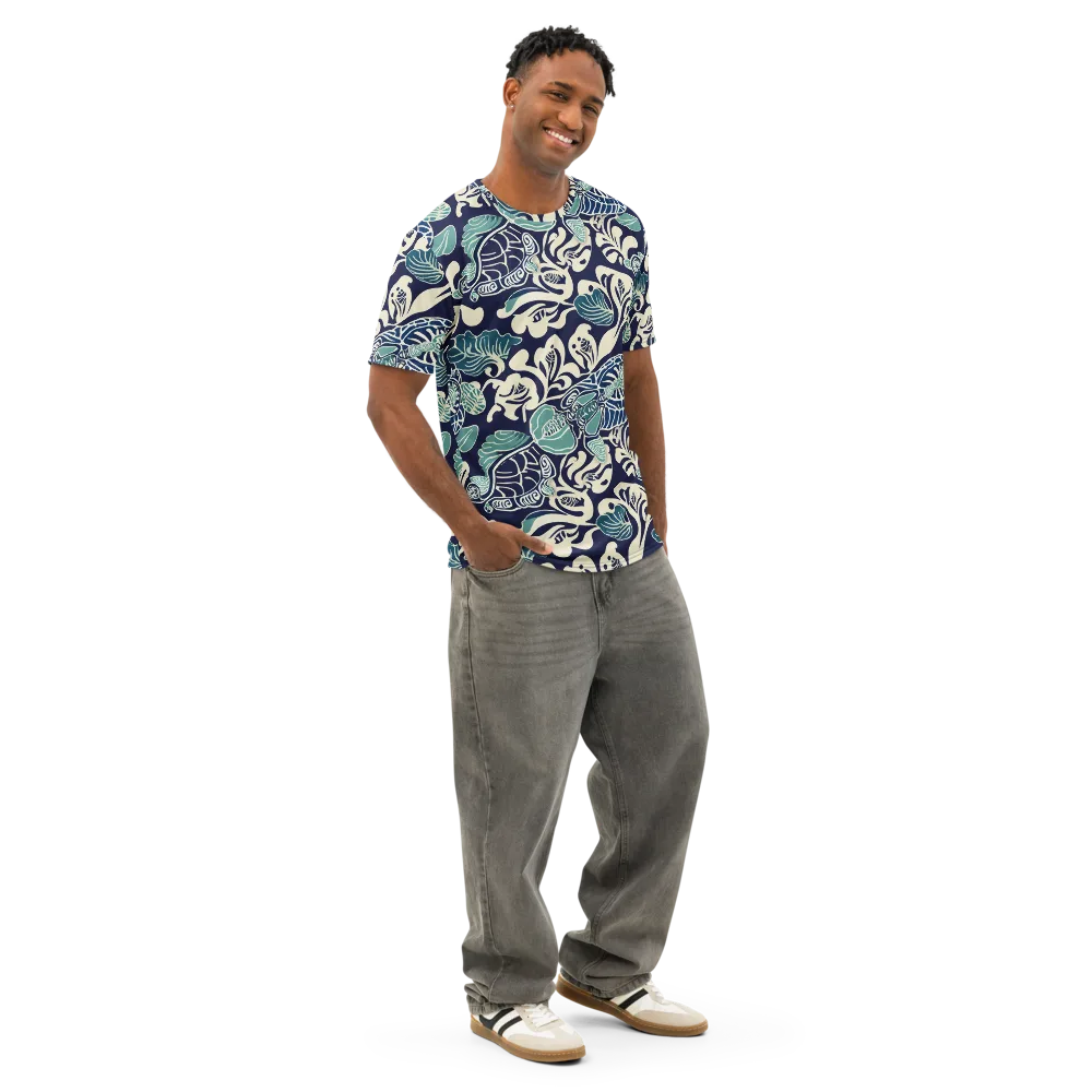 Navy Beetle Garden on Men's Cotton Crew Neck T-Shirt — Right Front