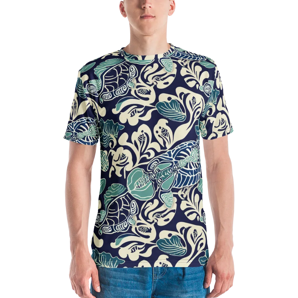 Navy Beetle Garden on Men's Crew Neck T-Shirt — Front