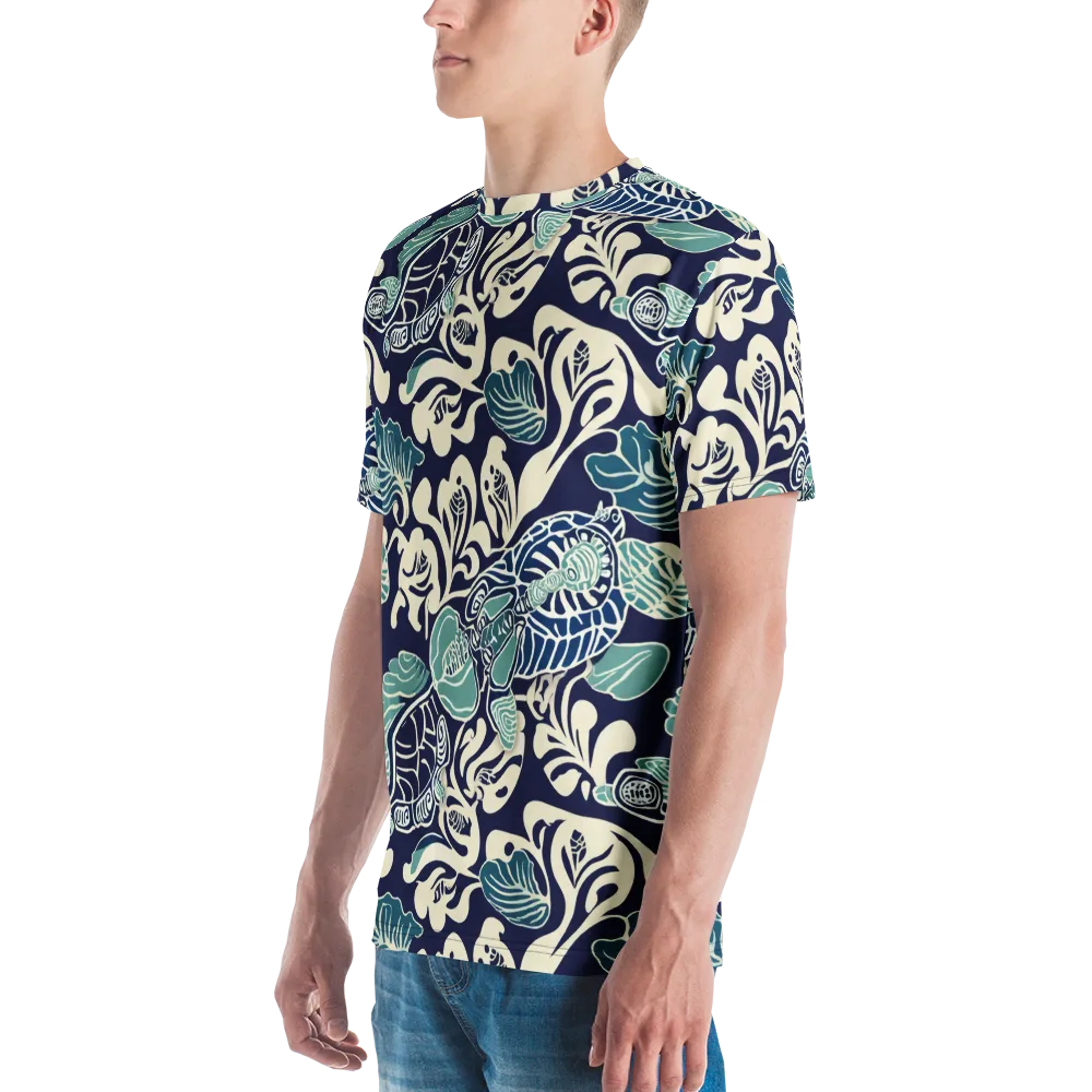 Navy Beetle Garden on Men's Crew Neck T-Shirt — Left