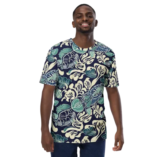 Navy Beetle Garden on a Men's Crew Neck T-Shirt