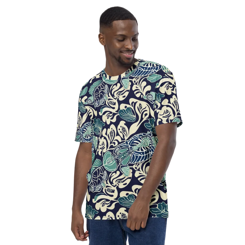 Navy Beetle Garden on Men's Crew Neck T-Shirt — Left