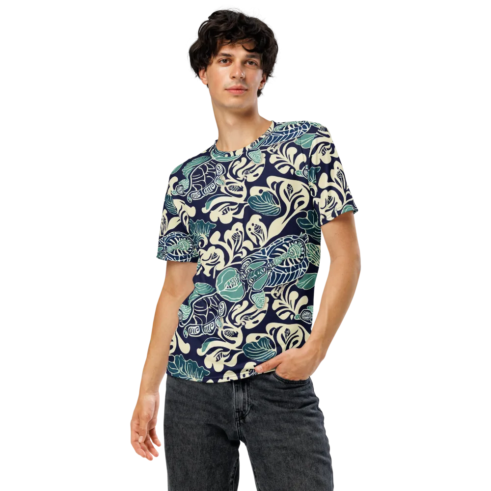 Navy Beetle Garden on Men's Crew Neck T-Shirt — Front