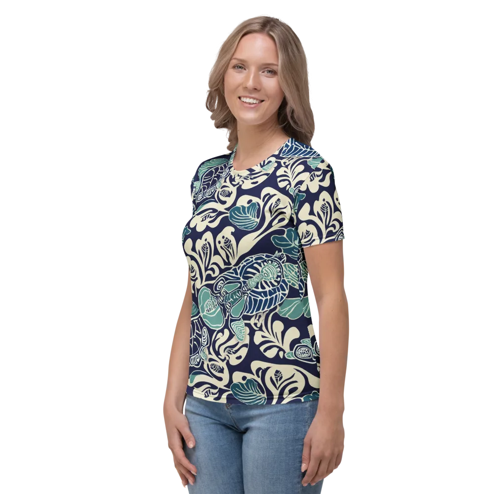 Navy Beetle Garden on Women's Crew Neck T-Shirt — Left