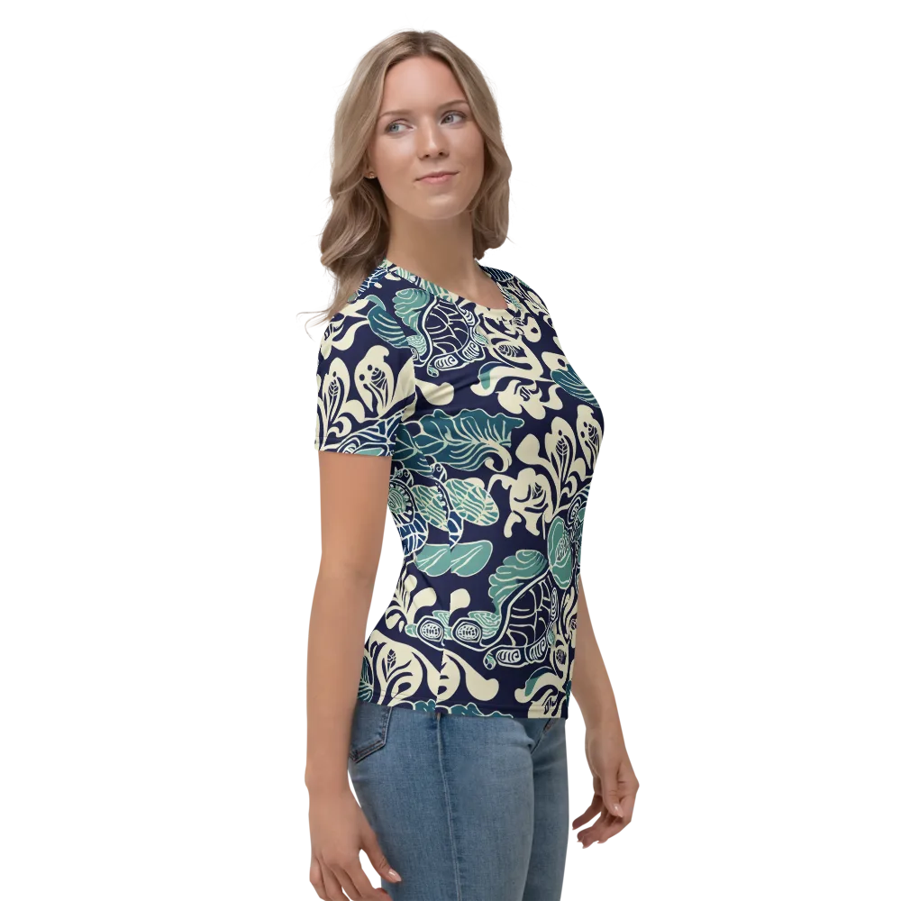 Navy Beetle Garden on Women's Crew Neck T-Shirt — Right