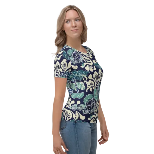 Navy Beetle Garden on a Women's Crew Neck T-Shirt
