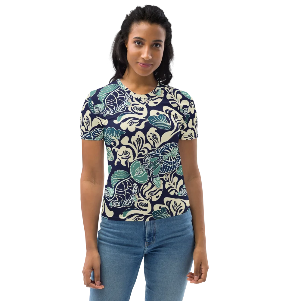 Navy Beetle Garden on Women's Crew Neck T-Shirt — Front