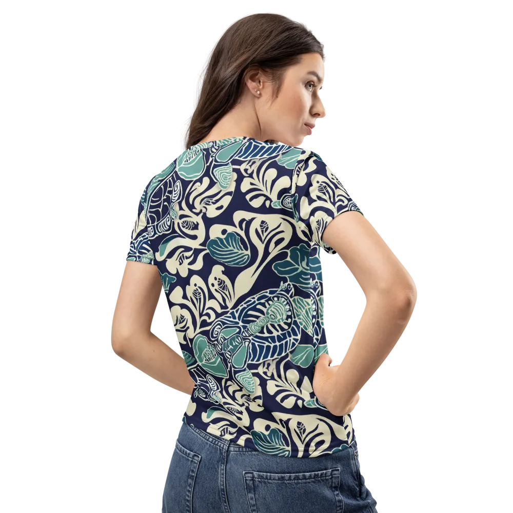 Navy Beetle Garden on Women's Crew Neck T-Shirt — Back