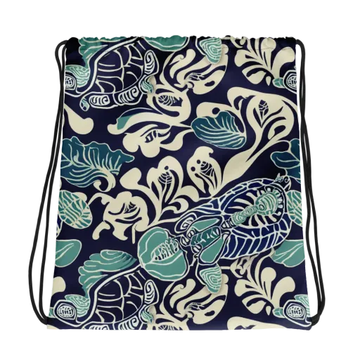 Navy Beetle Garden on a Drawstring Bag