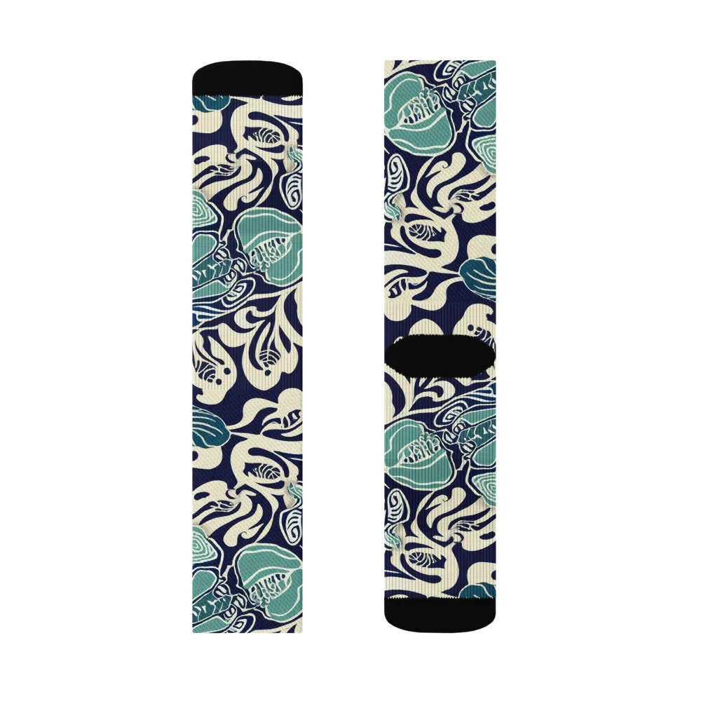 Navy Beetle Garden on Socks — Left Sock