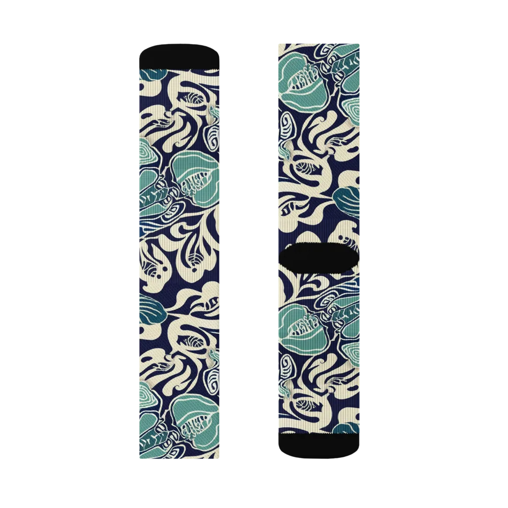 Navy Beetle Garden on Socks — Right Sock