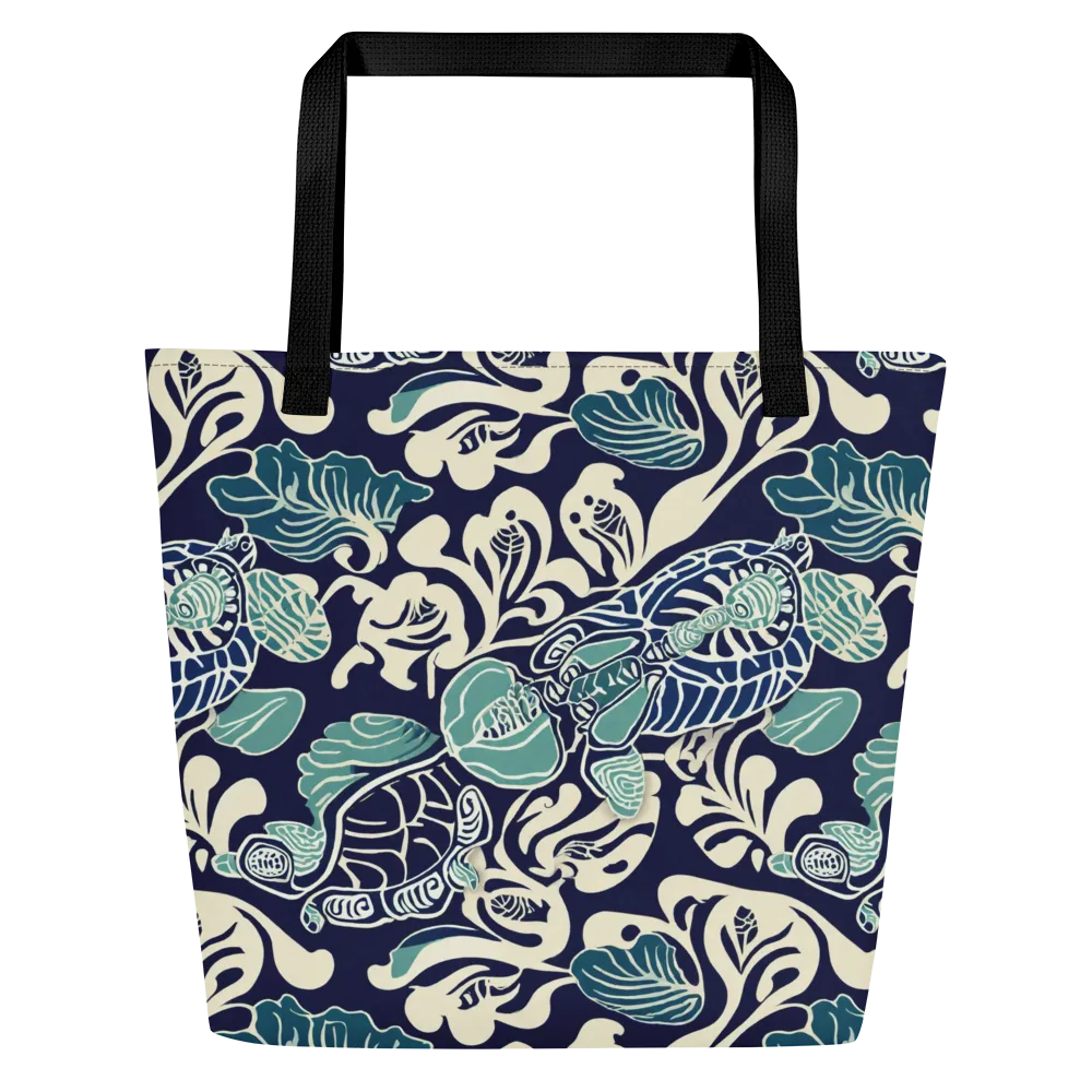 Navy Beetle Garden on Large Tote Bag W/ Pocket — Front