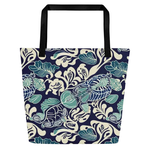 Navy Beetle Garden on a Large Tote Bag W/ Pocket