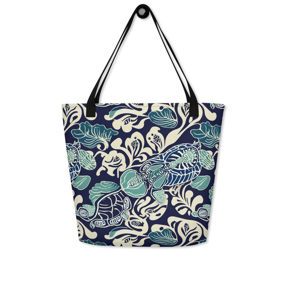 Navy Beetle Garden on Large Tote Bag W/ Pocket — Front