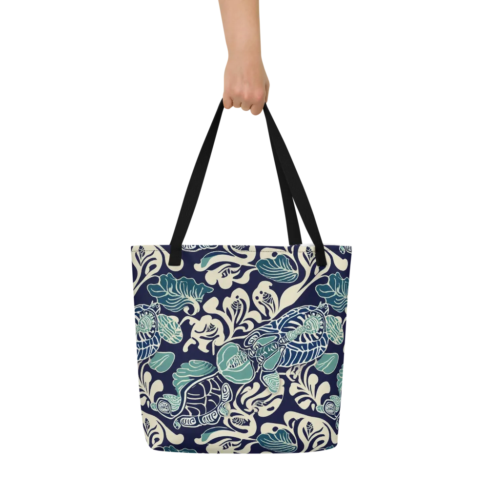 Navy Beetle Garden on Large Tote Bag W/ Pocket — Front