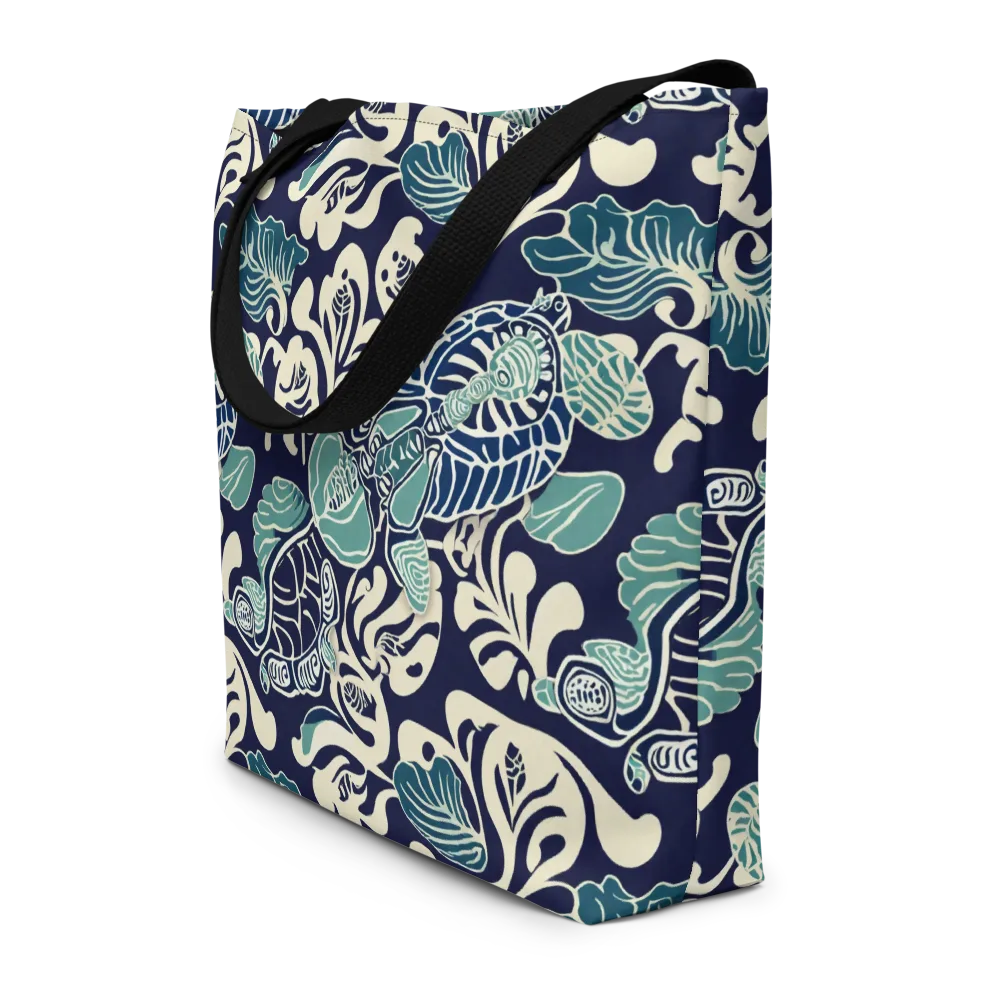 Navy Beetle Garden on Large Tote Bag W/ Pocket — Front