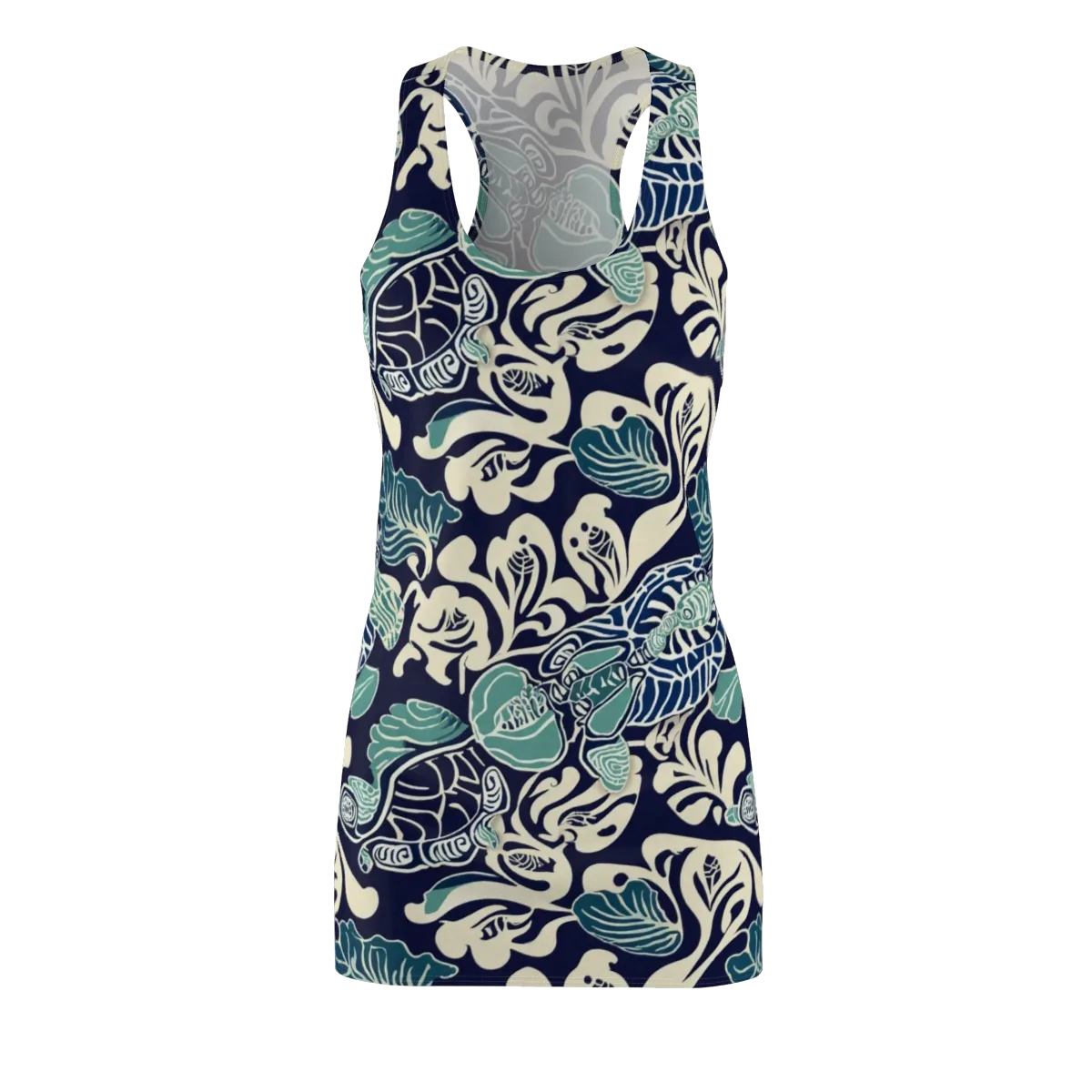 Navy Beetle Garden on Racerback Dress — Front