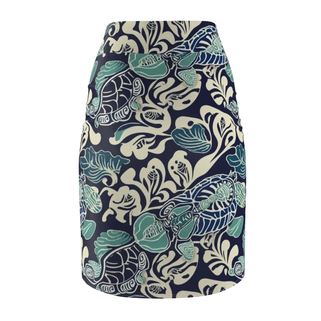 Navy Beetle Garden on Pencil Skirt — Back