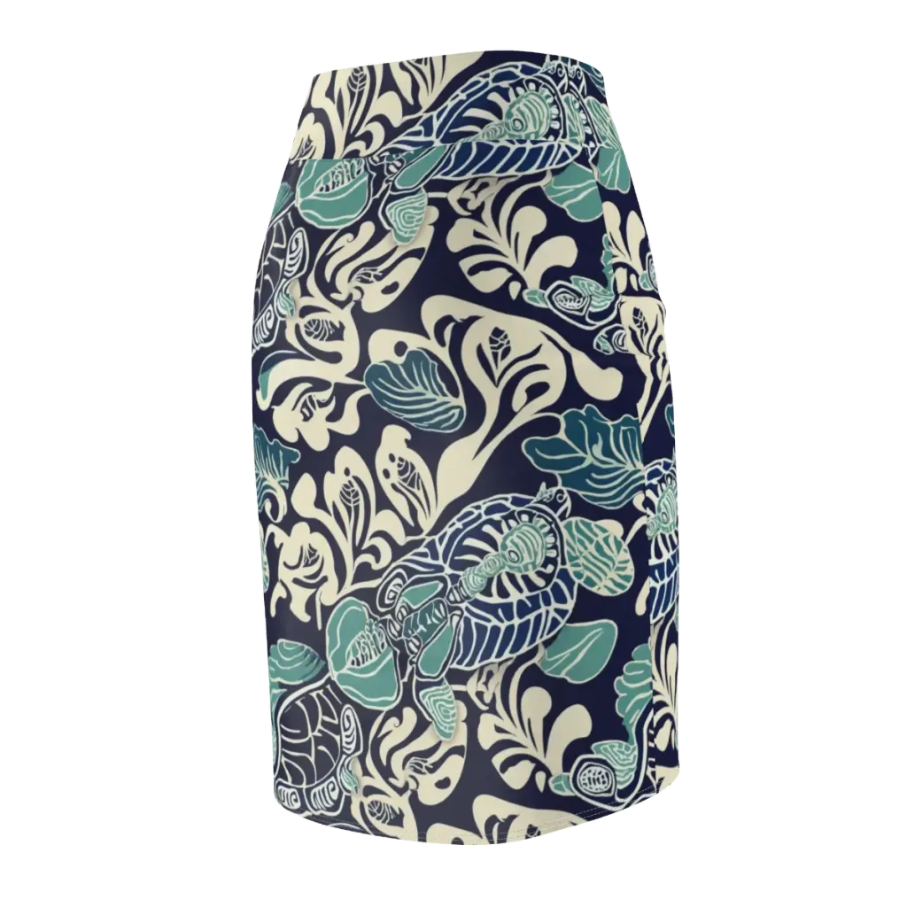 Navy Beetle Garden on Pencil Skirt — Back Side