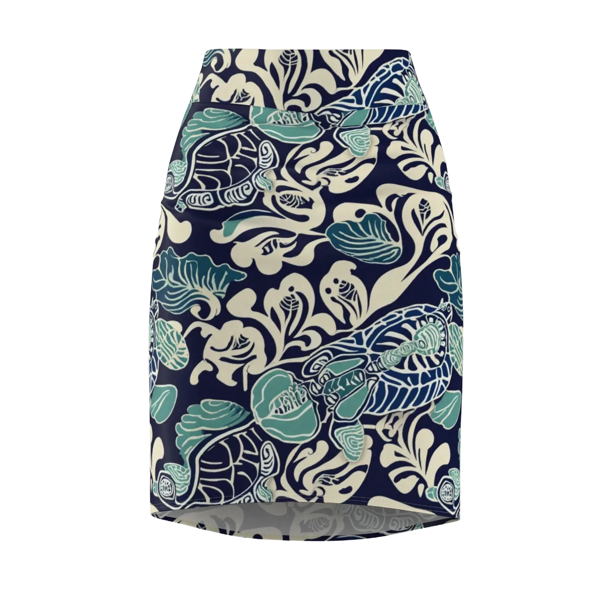 Navy Beetle Garden on Pencil Skirt — Front