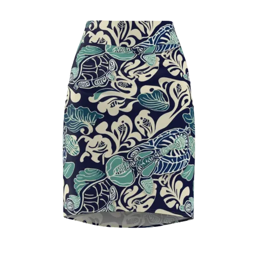 Navy Beetle Garden on a Pencil Skirt