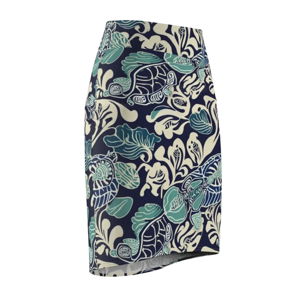Navy Beetle Garden on Pencil Skirt — Front Side
