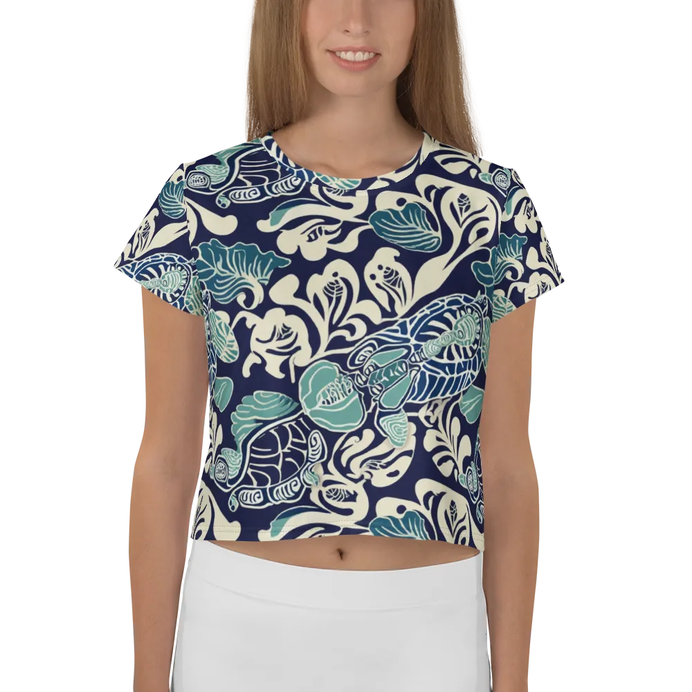 Navy Beetle Garden on Crop Tee — Front