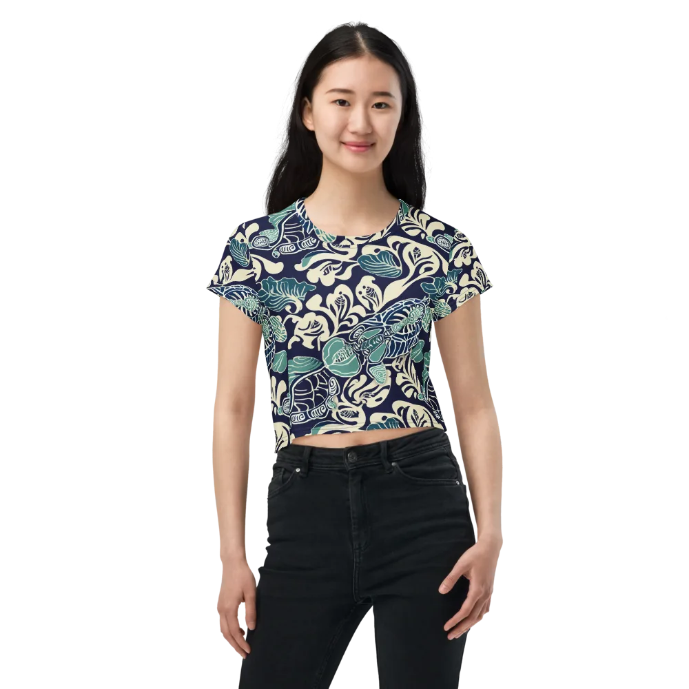 Navy Beetle Garden on Crop Tee — Front