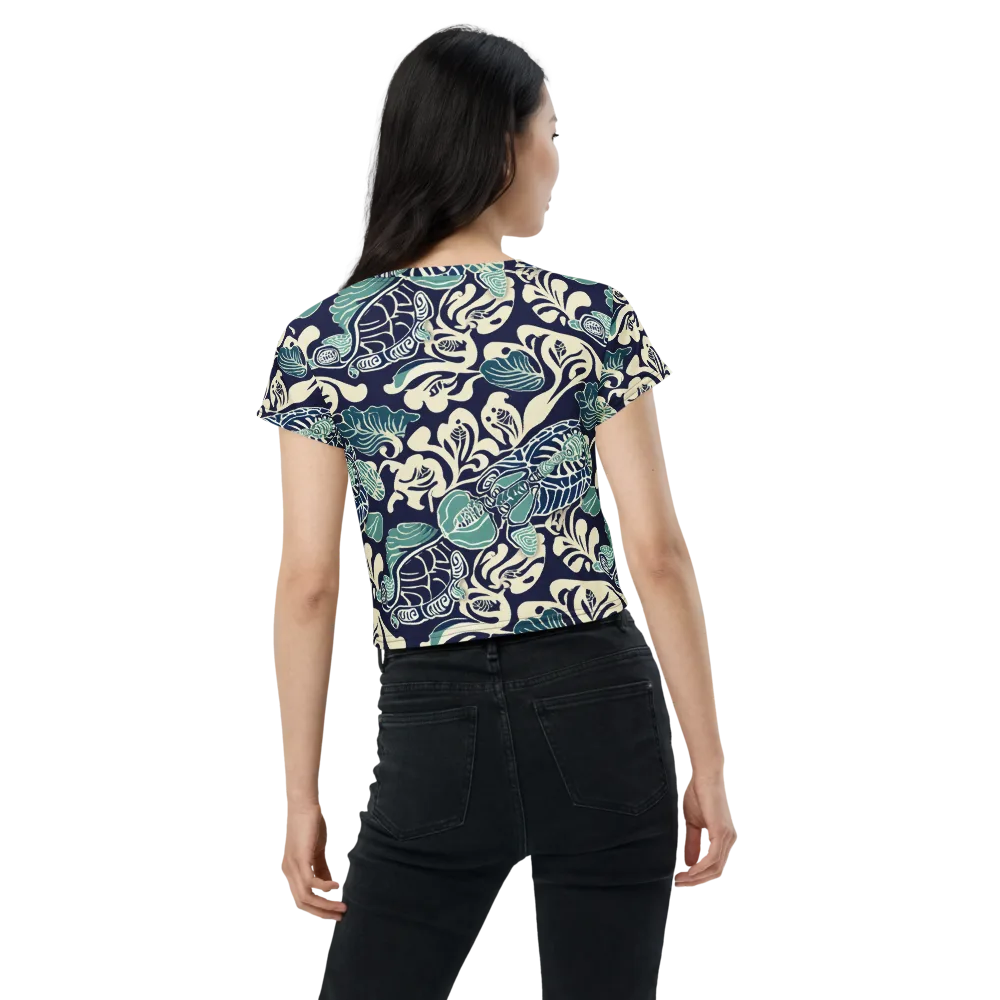 Navy Beetle Garden on Crop Tee — Back