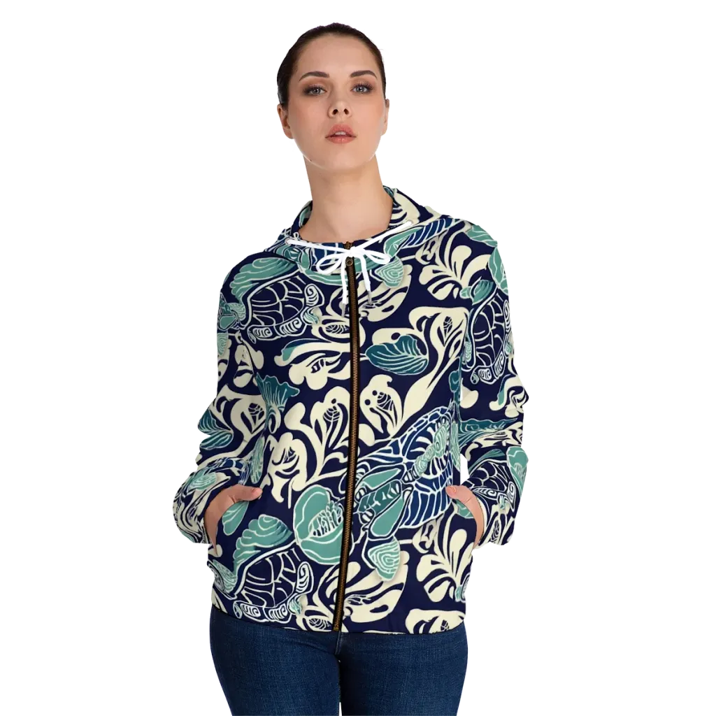 Navy Beetle Garden on Women's Full-Zip Hoodie — Front On Person