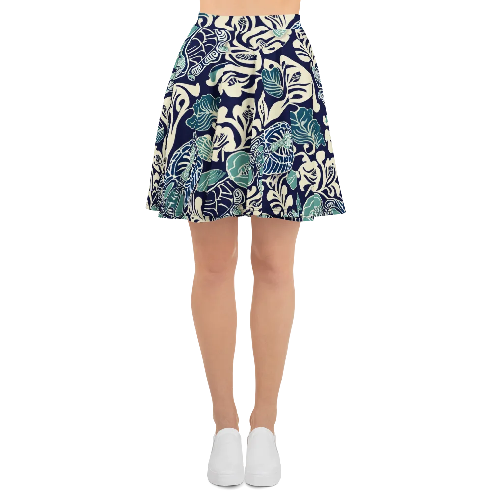 Navy Beetle Garden on Skater Skirt — Front