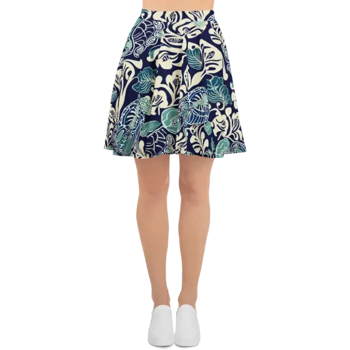 Navy Beetle Garden on a Skater Skirt