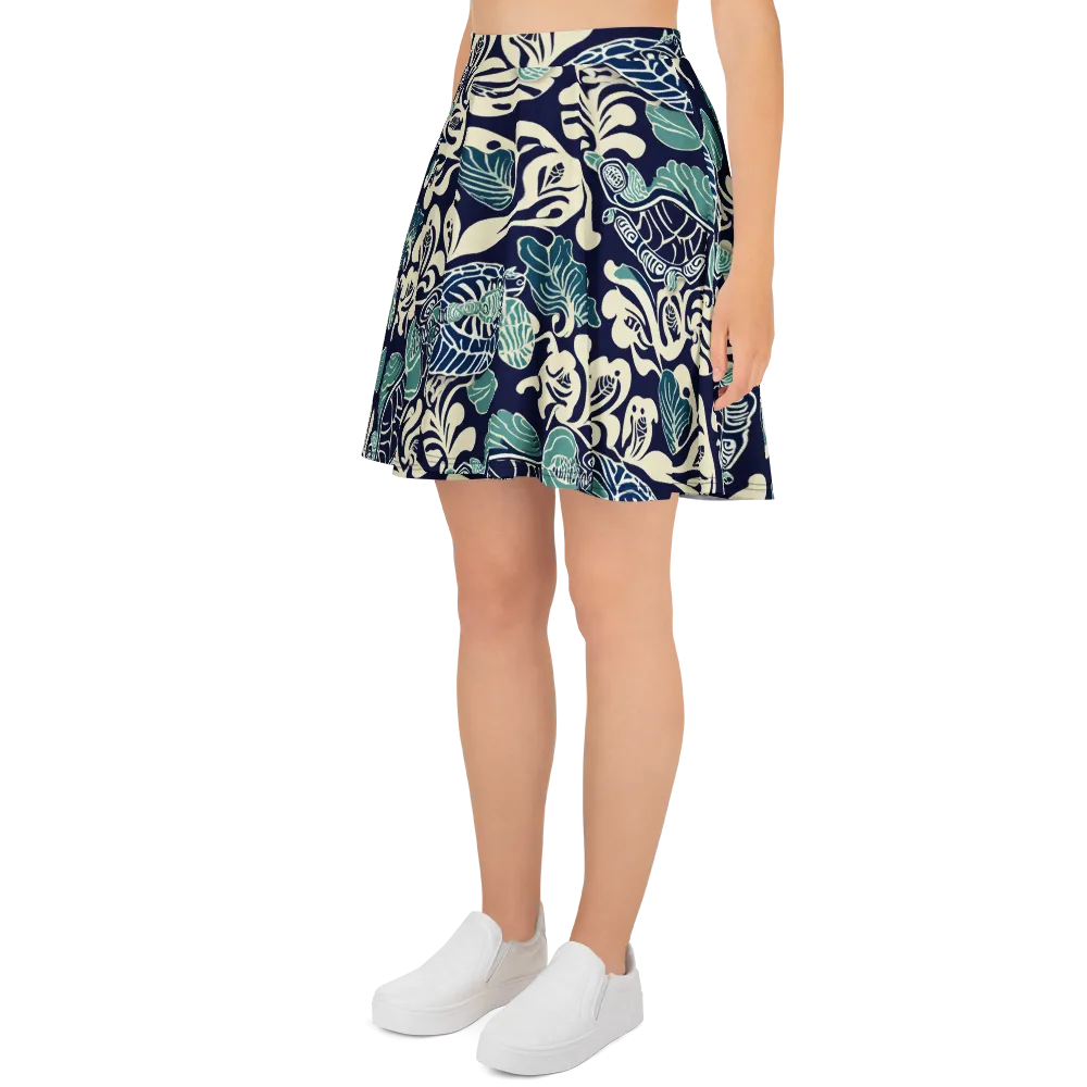 Navy Beetle Garden on Skater Skirt — Left